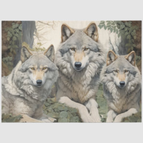 Beautiful Grey Wolf Pack in The Forest Decoupage  Tissue Paper