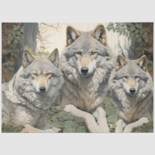 Beautiful Grey Wolf Pack in The Forest Decoupage Tissue Paper