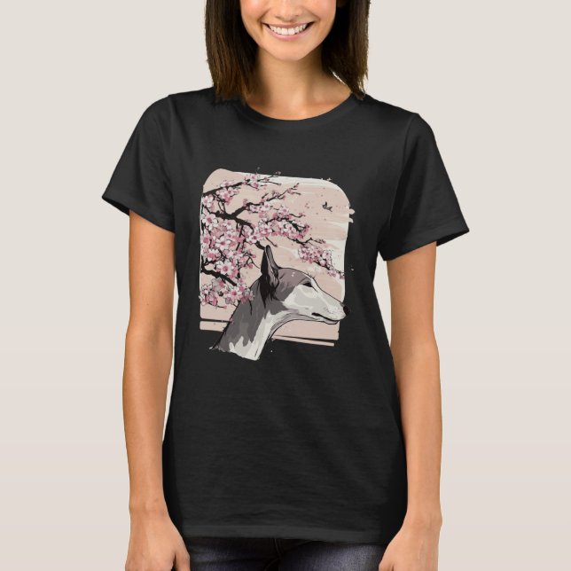 Beautiful Greyhound Cherry Blossom Dog Breed Japan T-Shirt (Front)