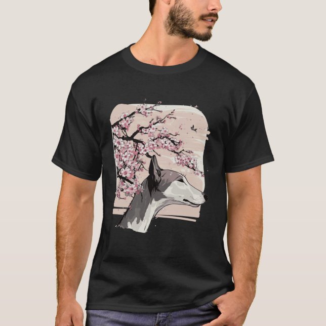 Beautiful Greyhound Cherry Blossom Dog Breed Japan T-Shirt (Front)
