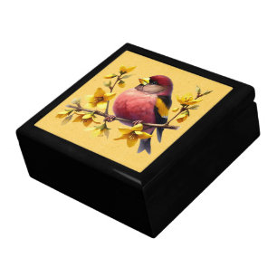 Beautiful Grosbeak On Floral Yellow Branch Gift Box