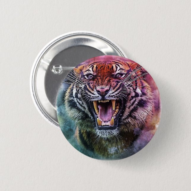 Beautiful Growling Bengal Tiger Face Photo Button (Front & Back)