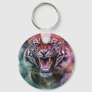 Beautiful Growling Bengal Tiger Face Photo Keychain