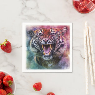 Beautiful Growling Bengal Tiger Face Photo Napkins