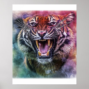 Beautiful Growling Bengal Tiger Face Photo Poster
