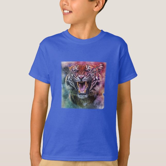Beautiful Growling Bengal Tiger Face Photo T-Shirt (Front)