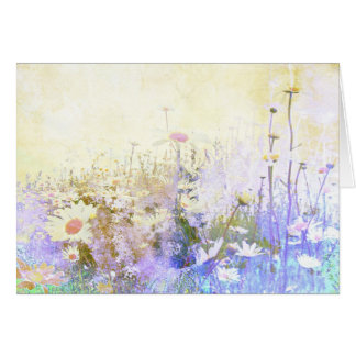 Beautiful grunge meadow of daisies, blank card