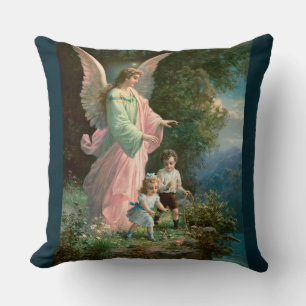 Beautiful Guardian Angel Guarding Children Throw Pillow