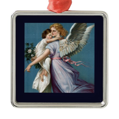 Beautiful Guardian Angel Painting Metal Ornament