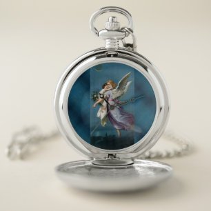 Beautiful Guardian Angel Painting Pocket Watch