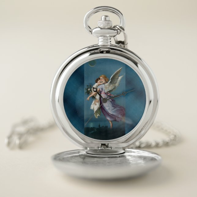 Beautiful Guardian Angel Painting Pocket Watch (Inside)