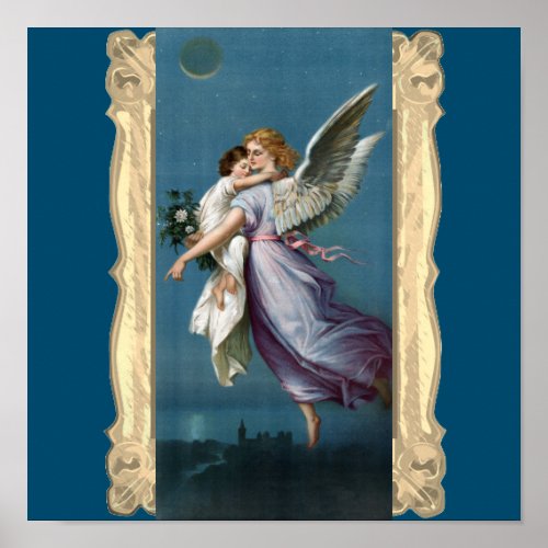 Beautiful Guardian Angel Painting Poster