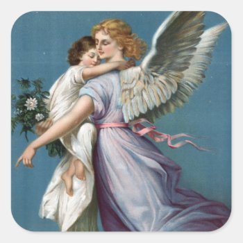 Beautiful Guardian Angel Painting Square Sticker by justcrosses at Zazzle