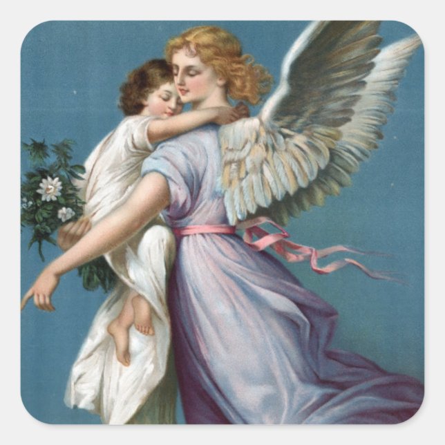 Beautiful Guardian Angel Painting Square Sticker (Front)