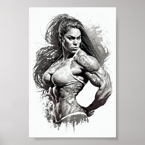 Beautiful Gym Girl Flexing Her Muscles Poster