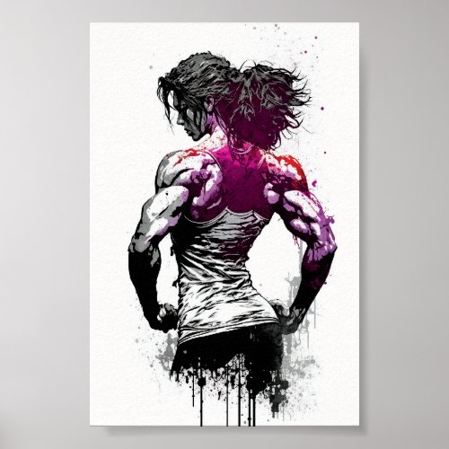Beautiful Gym Girl Flexing Muscles Poster