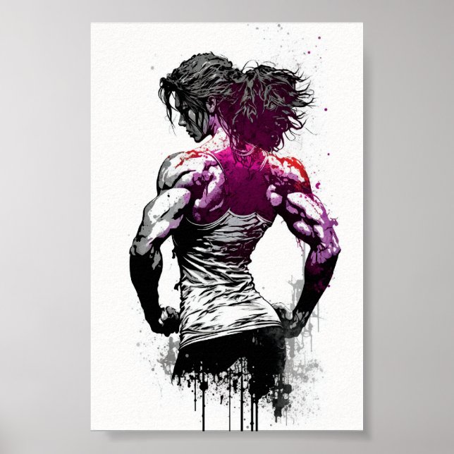 Beautiful Gym Girl Flexing Muscles Poster (Front)