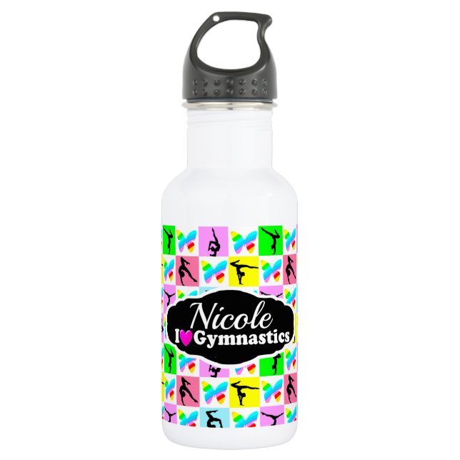 BEAUTIFUL GYMNASTICS BUTTERFLY DESIGN STAINLESS STEEL WATER BOTTLE (Front)