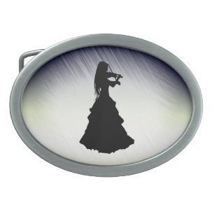 Beautiful Gypsy Girl Plays Violin Green Belt Buckle