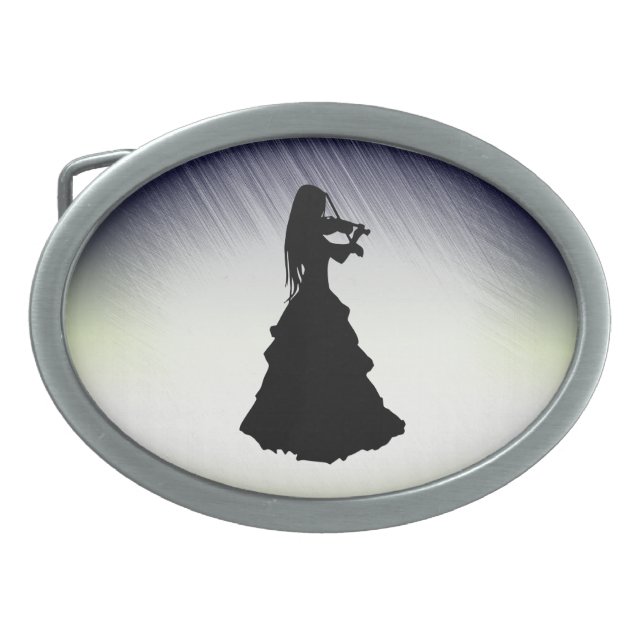 Beautiful Gypsy Girl Plays Violin Green Belt Buckle (Front)