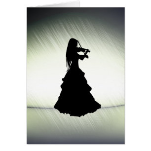 Beautiful Gypsy Girl Plays Violin Green Cards