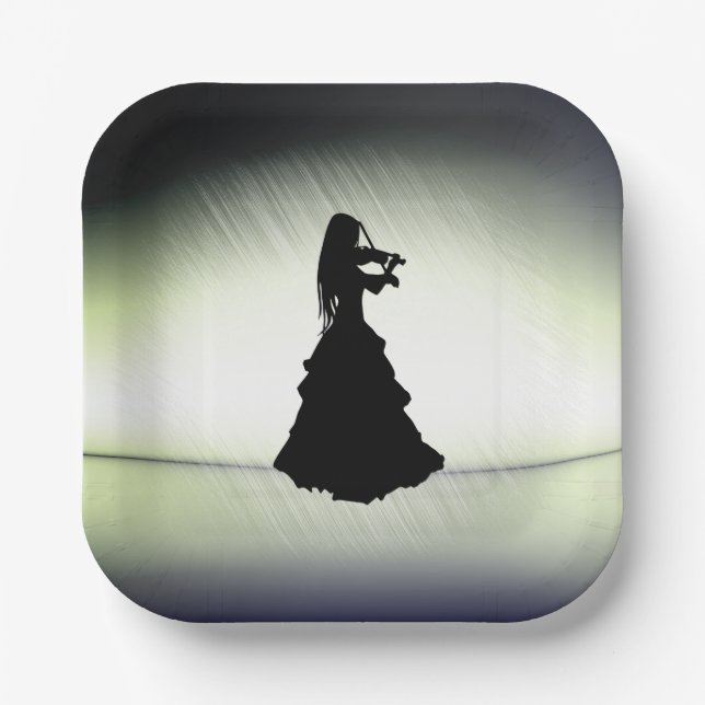 Beautiful Gypsy Girl Plays Violin Green  Paper Plates (Front)