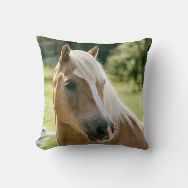Beautiful haflinger horse portrait throw pillow (Front)