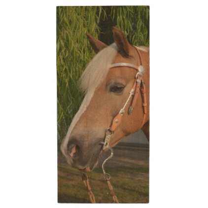 Beautiful haflinger horse portrait wood USB flash drive