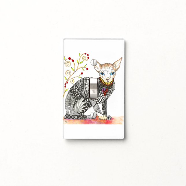 Beautiful Hairless Sphynx Light Switch Cover (In Situ)