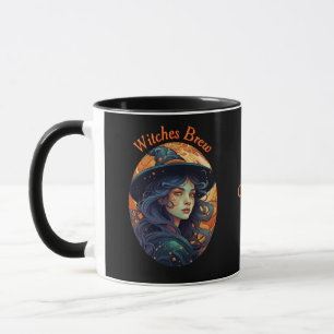 Beautiful Halloween Witch on Black Mug