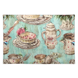 Beautiful hand drawn art Rustic blue tableware Cloth Placemat