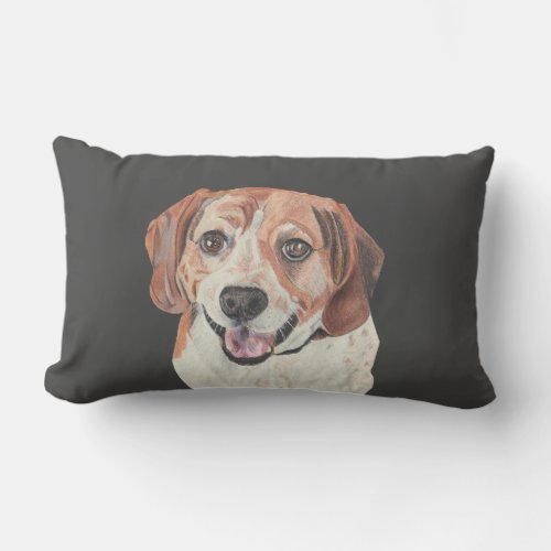 Beautiful Hand Drawn Beagle Lumbar Throw Pillow