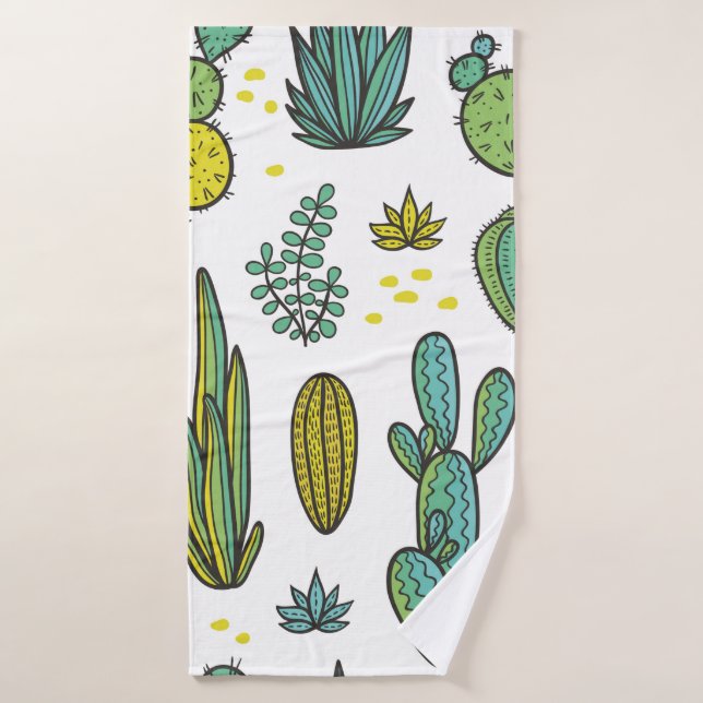 Beautiful hand drawn cacti abstract natural seamle bath towel (Bath Towel)