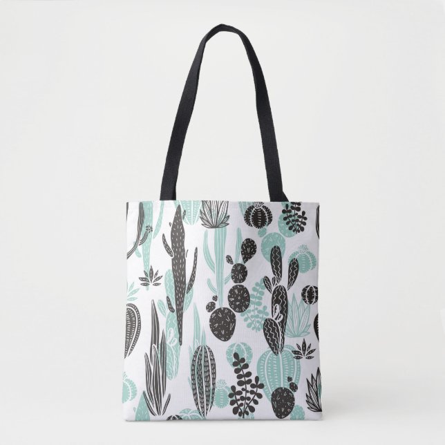 Beautiful hand drawn cacti doodle seamless pattern tote bag (Front)