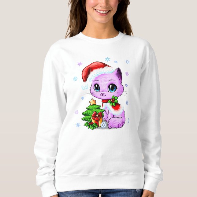 Beautiful Hand Drawn Christmas Cat Women's Sweater (Front)