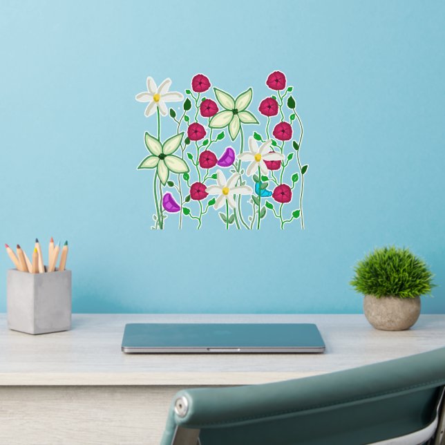 Beautiful Hand Drawn Flowers Wall Decal (Home Office 2)