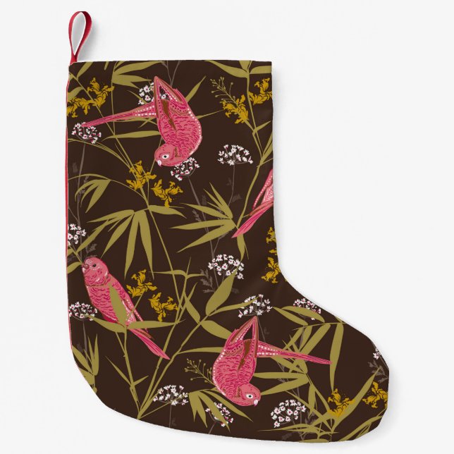 Beautiful Hand drawn parrot birds in Bamboo forest Small Christmas Stocking (Front)
