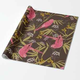 Beautiful Hand drawn parrot birds in Bamboo forest Wrapping Paper