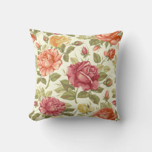 Beautiful Hand Drawn Red and Peach Roses Throw Pillow