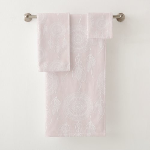Beautiful Hand Drawn White Dream Catcher Mandala Bath Towel Set