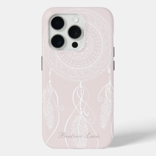 Beautiful Hand Drawn White Dream Catcher Mandala  iPhone 15 Pro Case