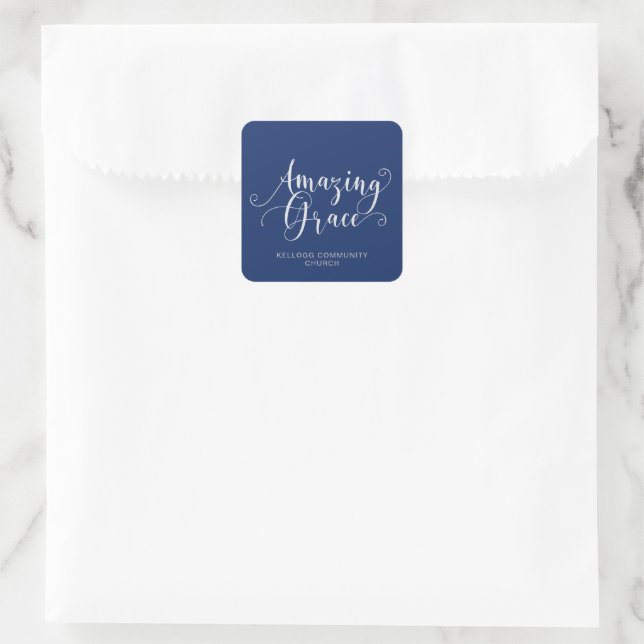 Beautiful, hand-lettered Amazing Grace script Square Sticker (Bag)