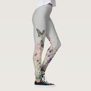 Beautiful Hand-Painted Ceylon Rose Butterflies Leggings