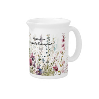 Beautiful Hand Painted Ceylon Rose Butterfly Beverage Pitcher