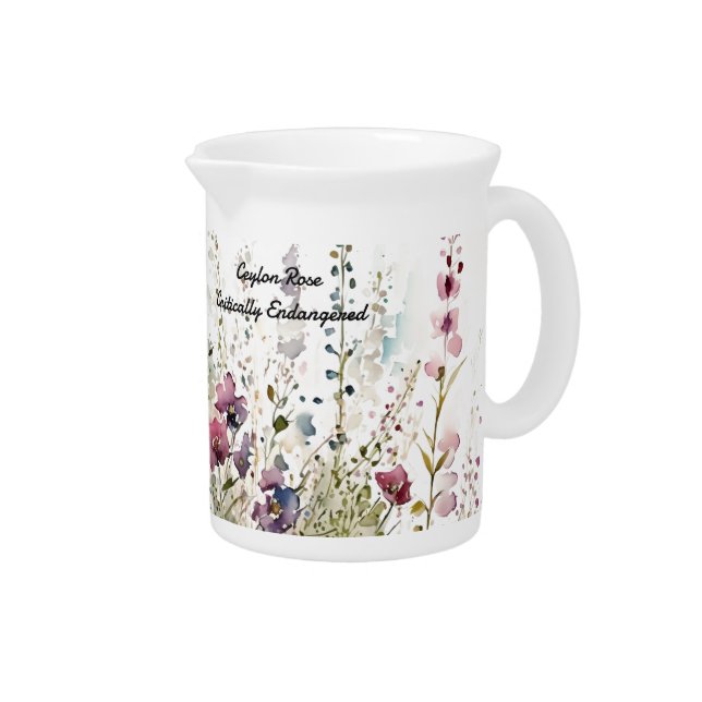 Beautiful Hand Painted Ceylon Rose Butterfly Beverage Pitcher (Right)