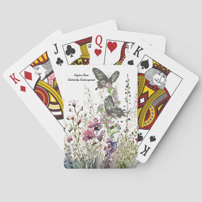 Beautiful Hand Painted Ceylon Rose Butterfly  Poker Cards (Back)