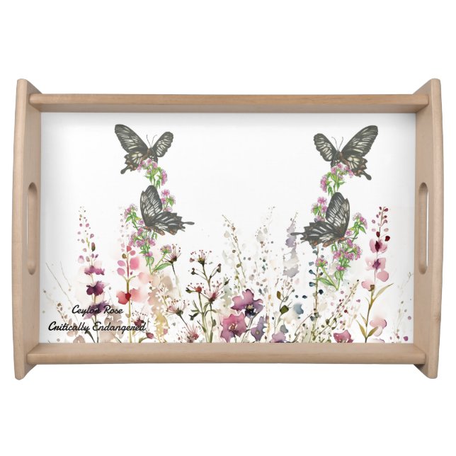Beautiful Hand-Painted Ceylon Rose butterfly Serving Tray (Front)