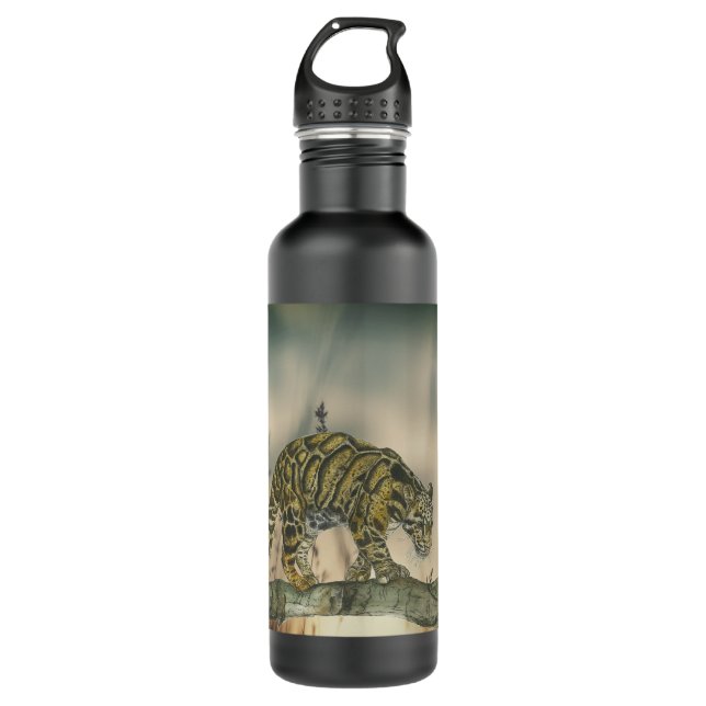  Beautiful Hand-Painted Clouded Leopard Stainless Steel Water Bottle (Front)