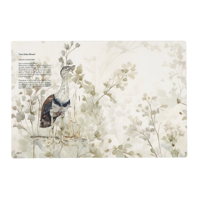 Beautiful Hand-Painted Great Indian Bustard Bird Placemat (Front)