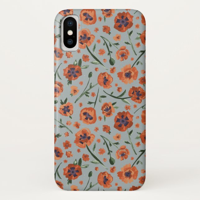 Beautiful Hand Painted Orange Poppy Flower Pattern Case-Mate iPhone Case (Back)